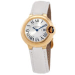 Cartier Ballon Bleu Silver Dial 18kt Yellow Gold Case Ladies Watch
