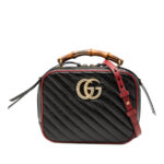 Gucci  Small GG Marmont Matelasse Diagonal Leather Torchon Bamboo Satchel