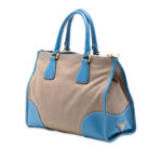 Prada Saffiano Trimmed Canvas Canapa Logo Double Zip Satchel Ladies - Image 4