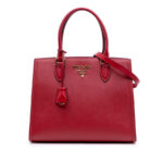 Prada  Soft Calf Trimmed Saffiano Convertible Tote Ladies