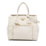 Prada  Vitello Daino Front Pocket Open Convertible Tote Ladies