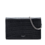 Saint Laurent  Croc Embossed Leather Wallet On Chain Unisex