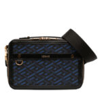 Versace  Coated Canvas La Greca Zip Around Messenger Bag