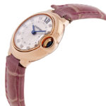 Cartier Ballon Bleu Silver Diamond Dial 18kt Rose Gold Purple Leather Ladies Watch - Image 4